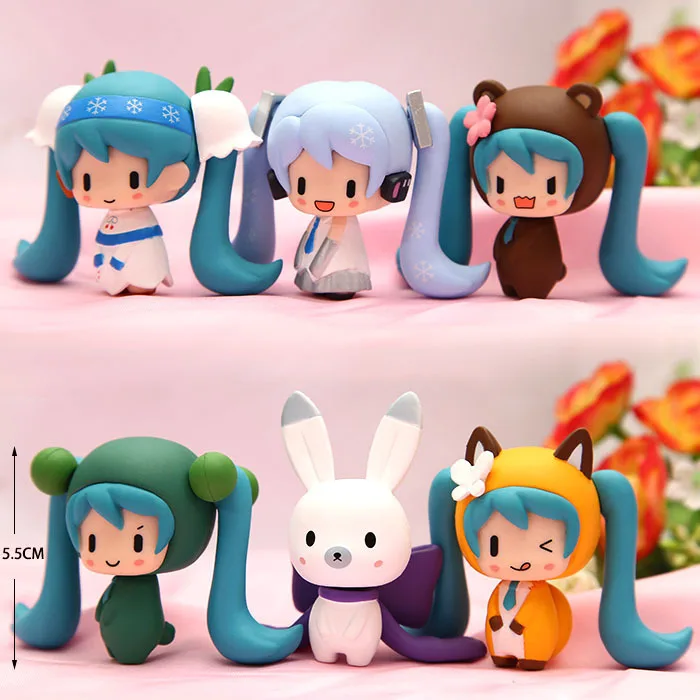 

New 3pcs/6pcs Q Version Hatsune Miku PVC Figure Model Toys Collective Doll action figure Christmas Gifts for girls kids