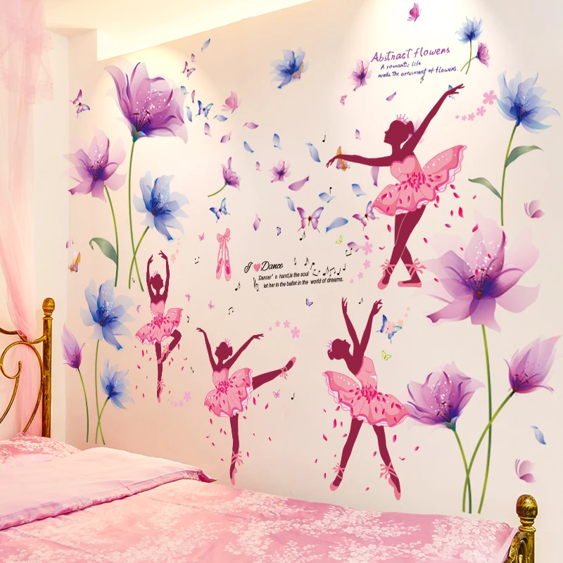 

[shijuekongjian] Ballet Dancers Girl Wall Stickers DIY Butterflies Mural Decals for Kids Room Baby Bedroom Decoration