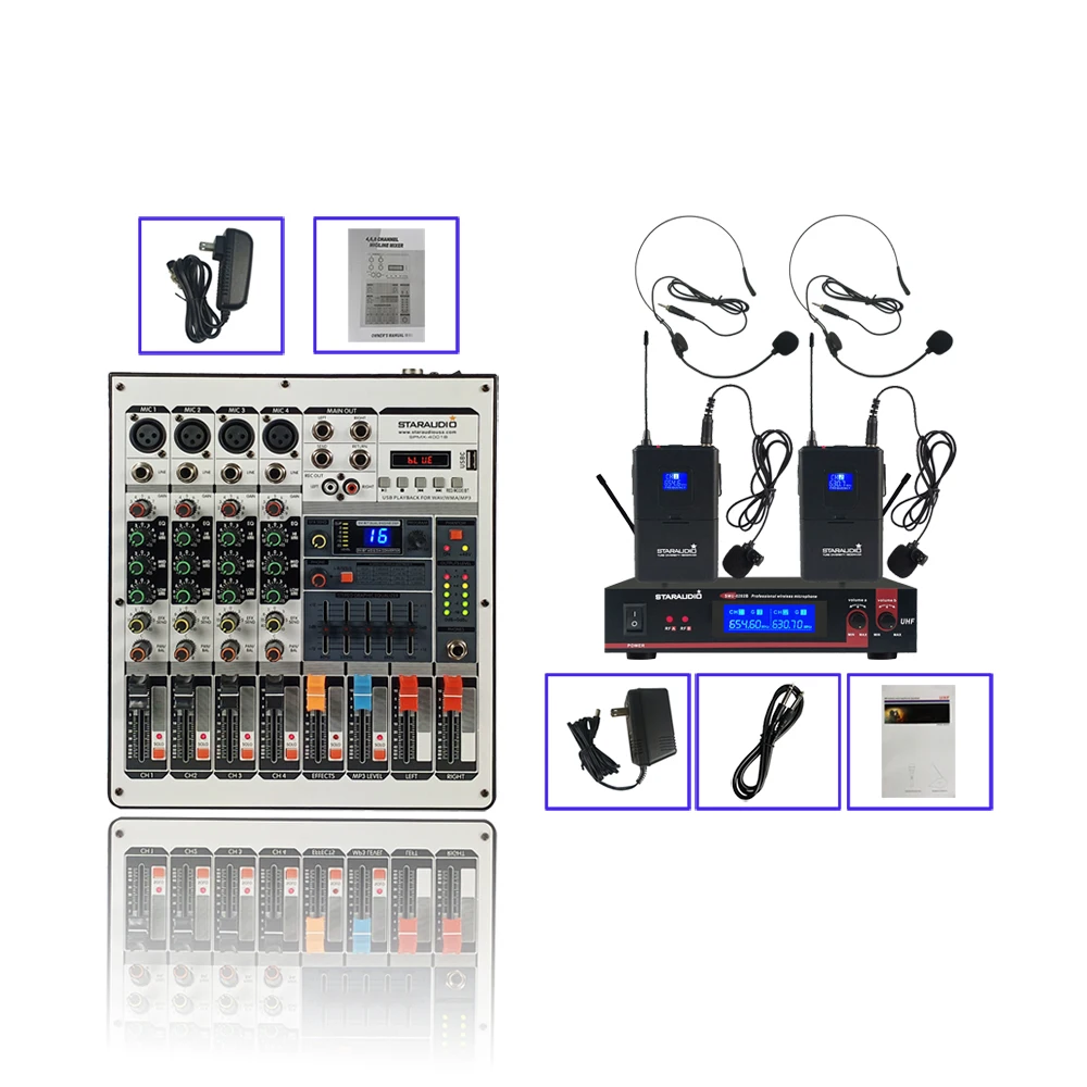 4ch dj mixer with 2ch uhf mic