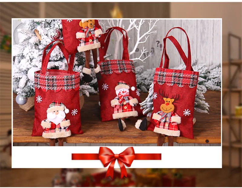 4 шт./компл. 20x55 см Красная рождественская сумка из мешковины Санта-Клаус клетчатая сумка-тоут рождественские украшения подарочный пакет конфеты сумки