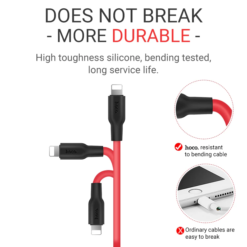 Hoco usb кабель для lightning зарядки и синхронизации данных для iphone 11 X для ipad зарядное устройство провод 2.4A короткий мягкий силиконовый шнур Быстрая зарядка