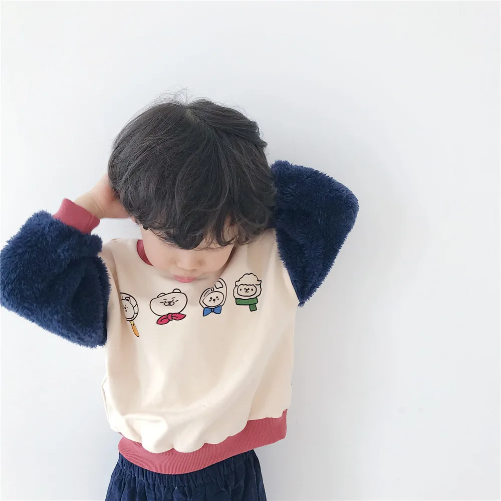 Tonytaobaby/осенне-зимняя одежда; Новая детская одежда для мальчиков и девочек; флисовая толстовка с длинными рукавами и рисунком