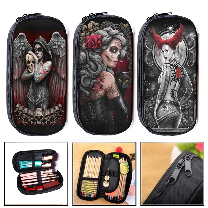 Estuche gótico Punk con estampado de Ángel para mujer, bolsas de para chicas, bolsas de para adolescentes, de lápices para niños, suministros y estuches de cosméticos| - AliExpress
