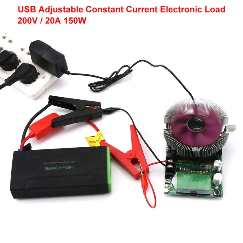 

LCD Screen Display USB Adjustable Constant Current Electronic Load 150W 20A 200V US Plug Comprehensive Alligator Clips