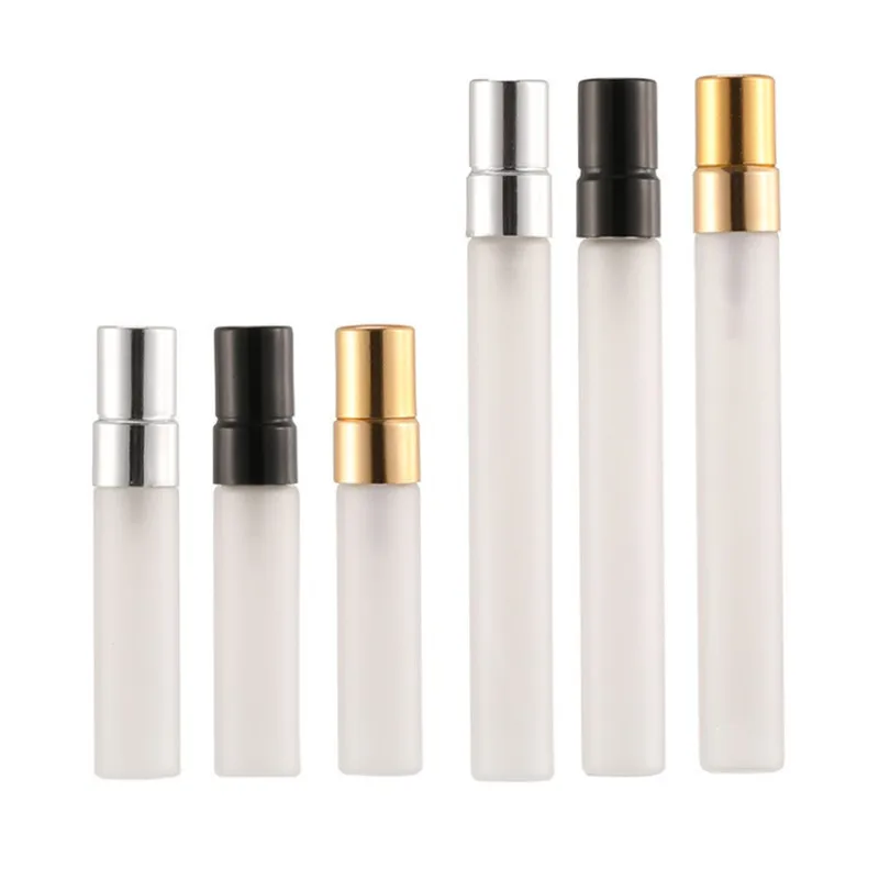 100pcs/lot 5ml 10ml Frosting Glass Spray Bottle Travel Perfume Bottle With Gold Silver Atomizer Refillable Aluminium Pump