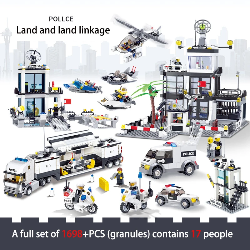 

1698PCS KAZI 6725 City Marine Police Series Boys Building Blocks Gift Model Toy Fighting Children Police Toy