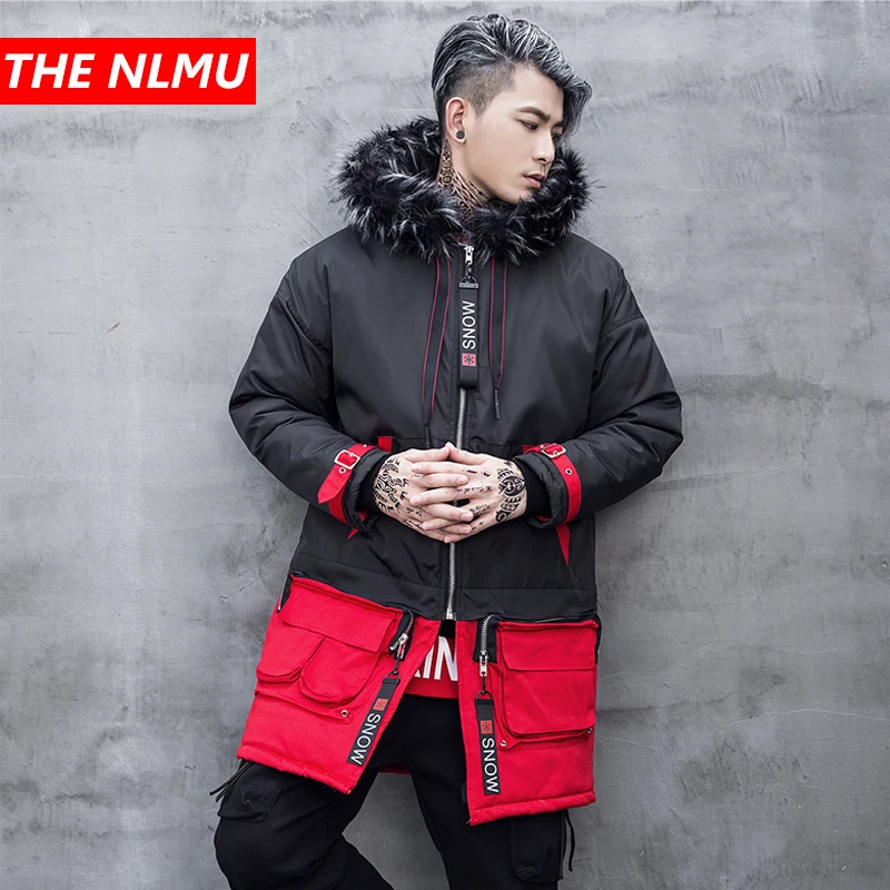 

Hip Hop Parkas Jackets Men Women 2019 Winter Fur Collar Hooded Windbreaker Coats Long Warm Thick Jacket Parka Streetwear WG464