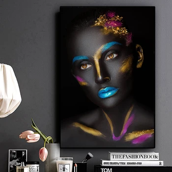

Africa Nude Woman Oil Pantings on The Wall Posters and Prints Black Makeup Girl Cuadros Pictures for Home Decoration No Frame