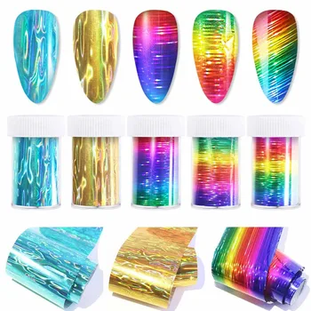 

5 Roll Gold Sliver Metallic Foil For Nail Slider Transfer Wrap Sticker Adhesive sparkly Decor Nail Foil Set