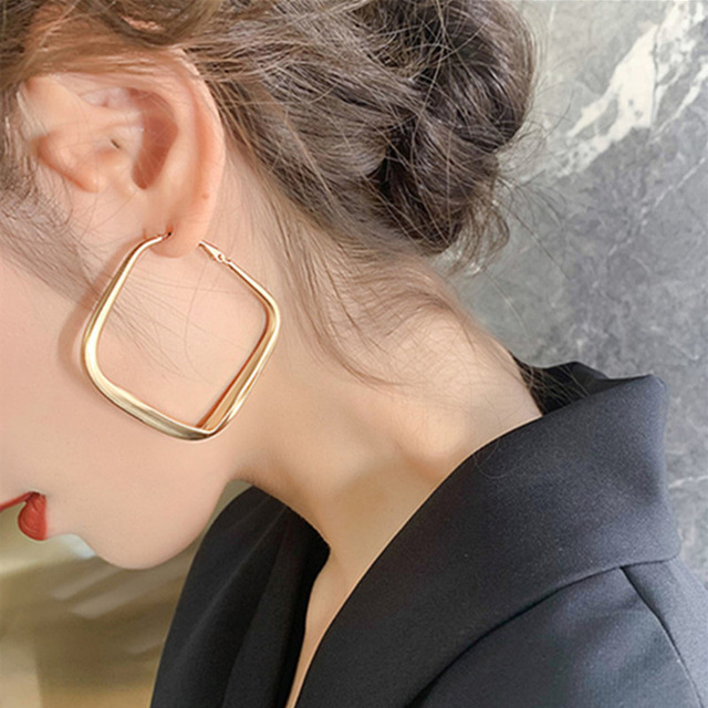 Big hoop Earrings Korean Geometry Metal Earrings For women Female Retro Square Drop Earrings 2021 Trend Fashion Jewelry