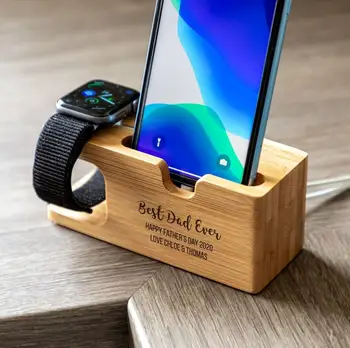

Personalized Wood Charging Station Custom Wood Charging Stand Docking Station Tech Gift Dad Gift Anniversary Gift