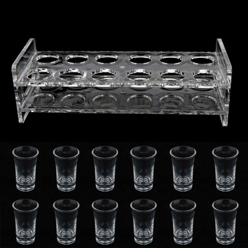 Clear Acrylic Shot Glass Set with (12 Pcs) 45ml Shot Glasses and Shot Glass Holder Rack, Stable