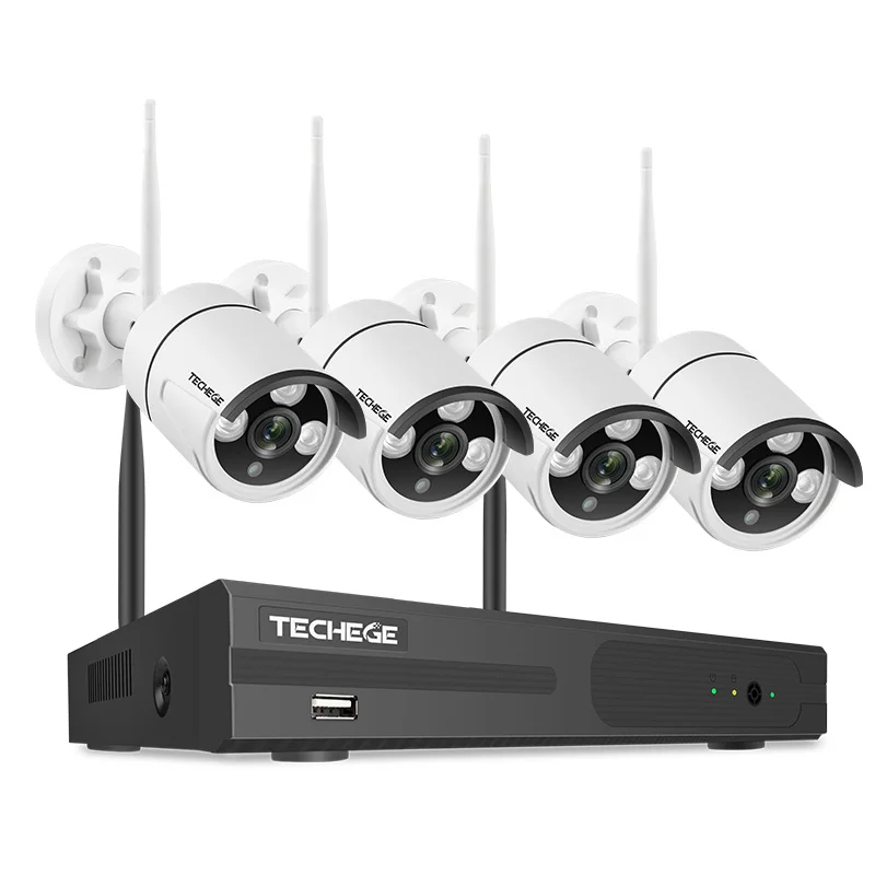 White camera Techege, беспроводная система видеонаблюдения, 1080 P, аудио запись, 2 МП, 4 канала, NVR, водонепроницаемый, для улицы, wifi, CCTV камера, система, видео наблюдение, комплект - Цвет: White camera