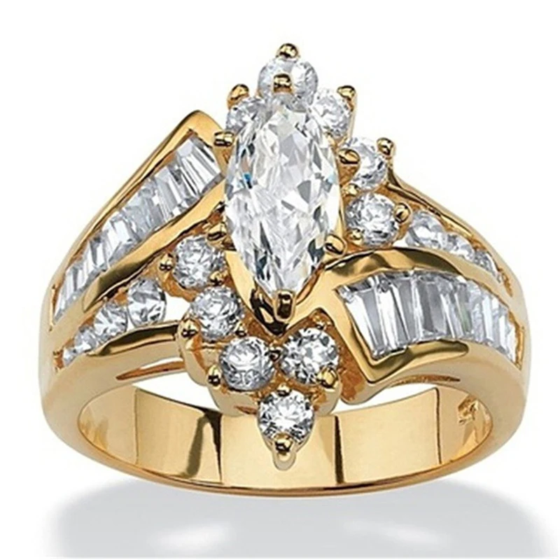 Классическое роскошное овальное белое кольцо, предложение, подарок, модные вечерние Обручальные кольца для невесты - Цвет основного камня: Золото