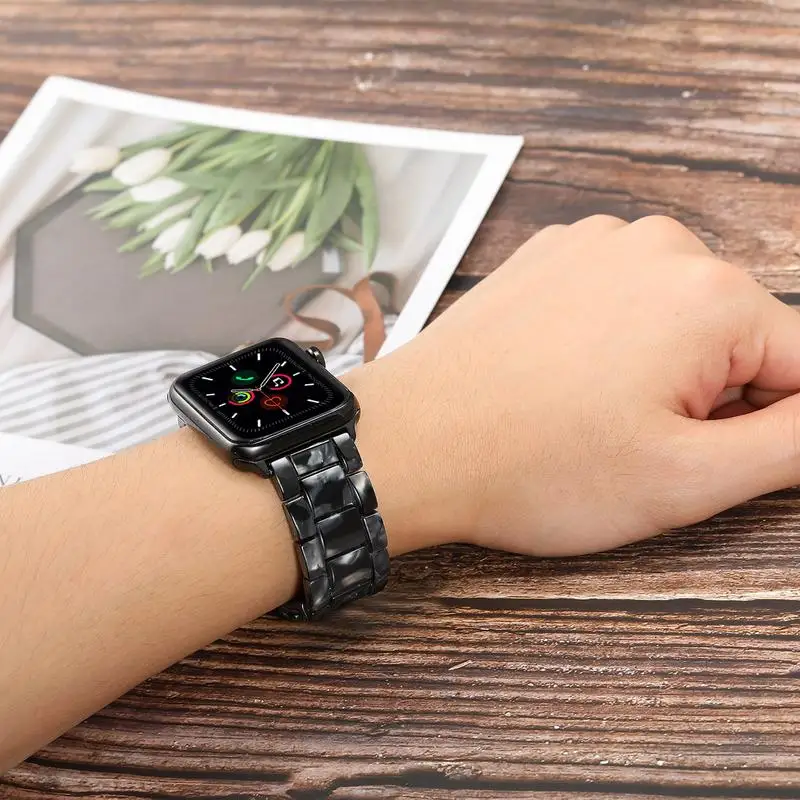 Жемчуг смолы ремешок для наручных часов iWatch, версия Apple Watch Series 5 4 3 2 1 44/42/40/38 мм Для женщин браслет из розового золота Нержавеющая сталь Туфли с ремешком и пряжкой