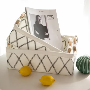 

Collapsible Storage Bins Felt Fabric Storage Laundry Basket Organizer Carry Wooden Handle Cloths Toy Boxes Containers WJ921