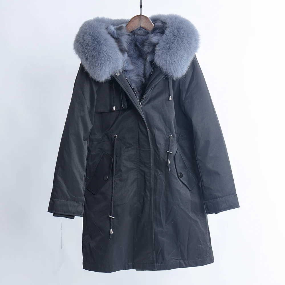 Grey new winter coat women parka real fur lining real fox fur collar hooded real fur coat hooded thick warm waterproof parkas - Цвет: Grey