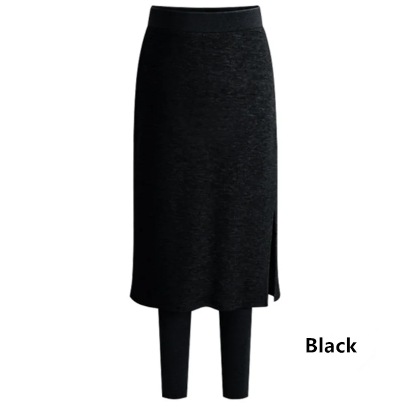 Black Elastic Waist Winter Bust Thicken Fake Two Pieces Female High Waist Mid-length Skirt Pants Autumn Keep Warm girls - Цвет: Black