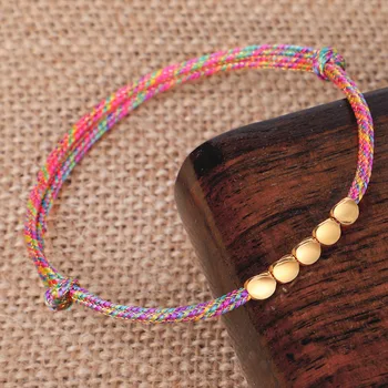Meetvii Lucky Rope Charm Bracelets for Women Men Handmade Braided String Tibetan Copper Bead Bracelet Friendship Best Gifts