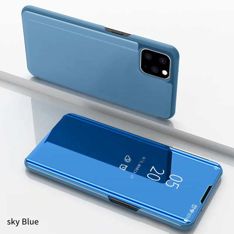 10 шт./партия роскошный зеркальный чехол для iPhone 11 Pro Max кожаный умный флип-чехол для iPhone 11 флип-чехол для телефона iPhone11 Pro Coque - Цвет: Sky Blue