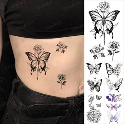 Transfer Temporary Tattoo Stickers Butterfly Flower Realistic Sexy Flash Tatoo Women Men Arm Waist Line Body Art Fake Tatto Cool