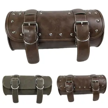 

Universal Retro Faux Leather Motorcycle Tool Storage Bag Roll Barrel Shape Saddle Pouch For Cruiser Storage Pouch New