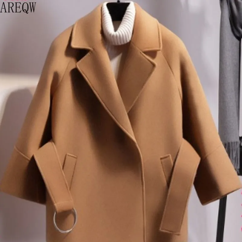 wonderful  2019 Faux Cashmere Wool Blends Female Coats Womens Windbreakers Jackets Autumn COAT Women Parka Lon