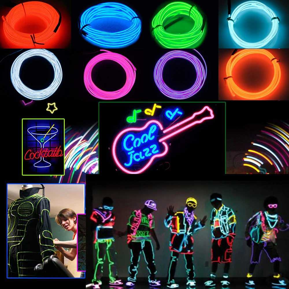 EL Wire Diy Light Portable Neon Lights For Parties Halloween Blacklight Run DIY Breakdance Show Clothes Party Car Decor D40