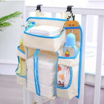 

Baby Bed Hanging Storage Bag Toy Diapers Pocket Portable Bedside Table Infant Bedding Organizer Blue Edge