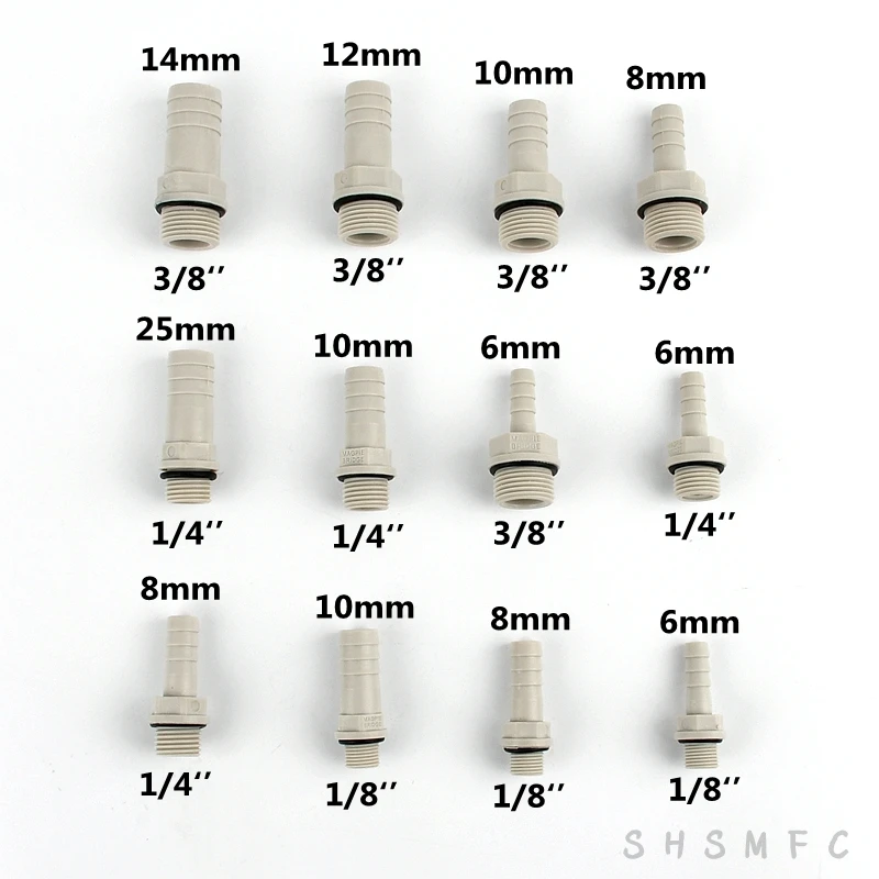 

2-20pcs 1/8" 1/4" 3/8" POM Pagoda Male Thread Connector Garden Irrigation Soft Pipe Connector Aquarium Adapter With Washer