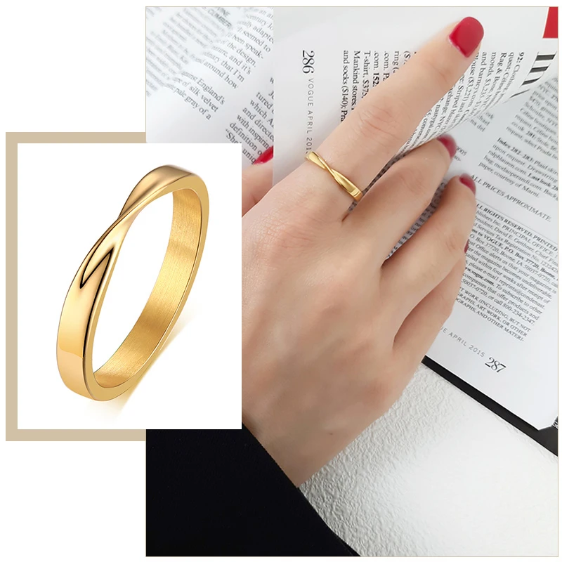 

Chic Mobius Style Rings for Women Gold Color Minimalist Stainless Steel Finger Jewelry Gifts for Her
