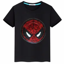 Лидер продаж года; летняя хлопковая футболка с короткими рукавами и блестками с рисунком Человека-паука; детская одежда для мальчиков