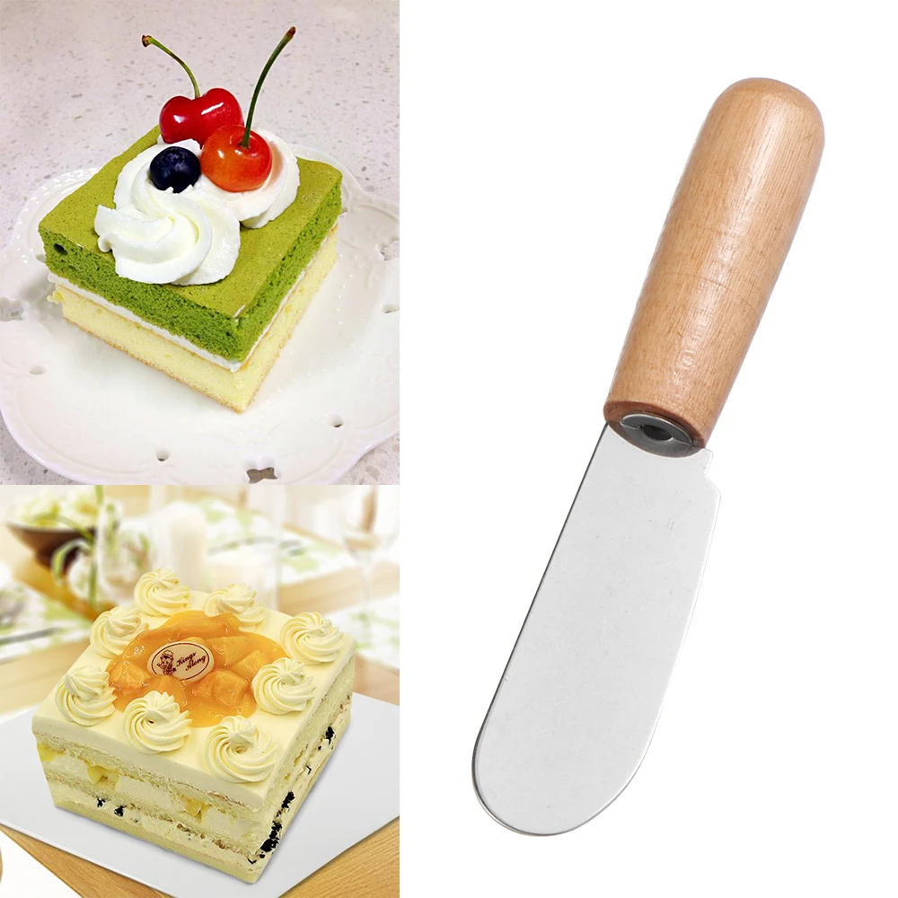 1/2PCS Mini Sandwich Home Butter Cheese Slicer Knife Stainless Steel Spatula Scraper Knives Kitchen Tools with Wooden Handle