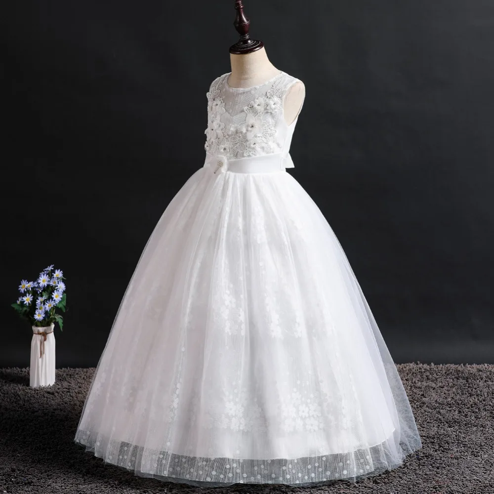 Wedding Party Dress for Girls Lace First feast princess Long Dress New Exchange Dress Ball Beauty Sexy Shoulder Dress