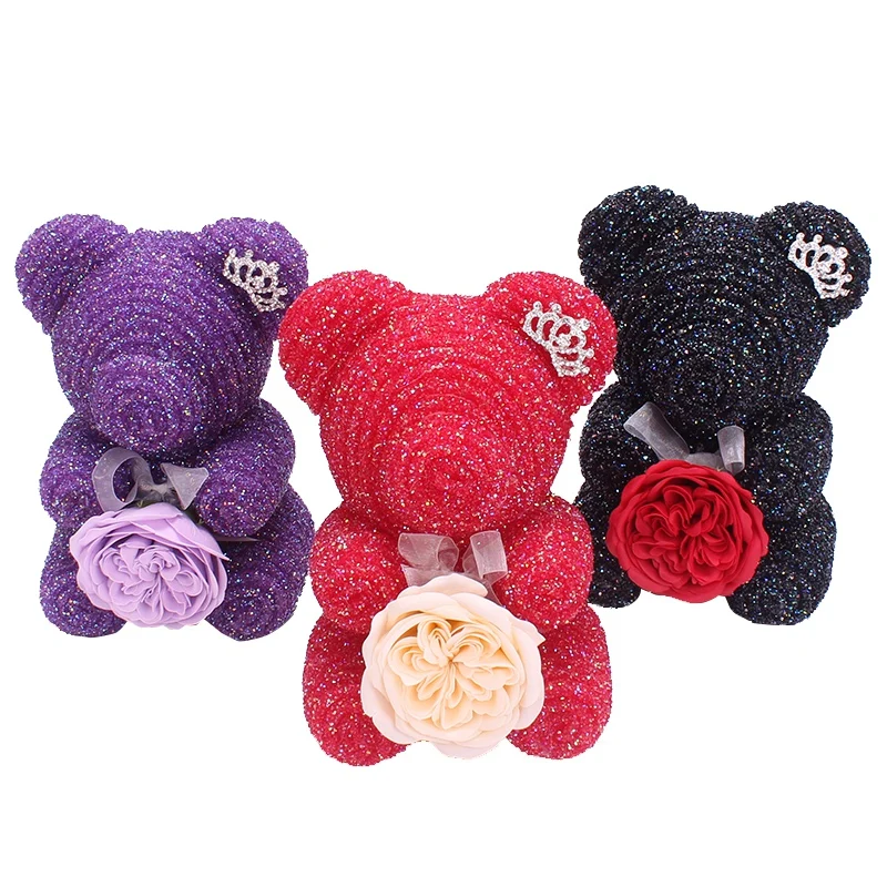 Crystal Diamond Rose Bear Birthday Wedding Party Gift Crystal Diamond Rose Bear Immortal Flower Romantic Valentine Gift kk