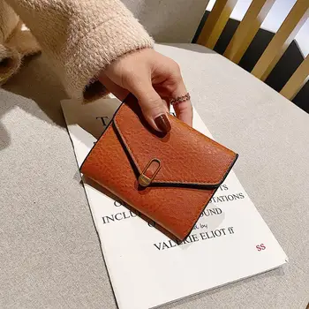 

Exquisite Vintage PU Leather Clutch ID Holders Folding Card Bags Small Wallet Durable Female Solid Color Short Purse