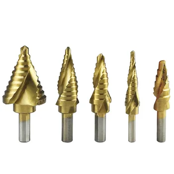 

5Pcs Step Drill Bit Set Spiral Grooved Drill Bit, Multiple Stepped Up Bits for Sheet Metal Double Cutting Blades