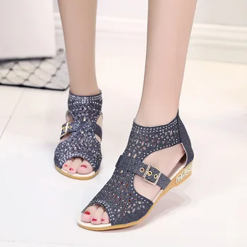 

2020 New Sandals Women Summer Pu Shoes Woman Open Toe Breathable And Lightweight Solid Color Wedge Sandals High Heels Size 36-40