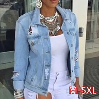 

2020 Women Spring Fashion Plus Size 5XL Jeans Jackets Wome Casual Streetwear Lady Denim Broken Loose Style Female Basic Coats