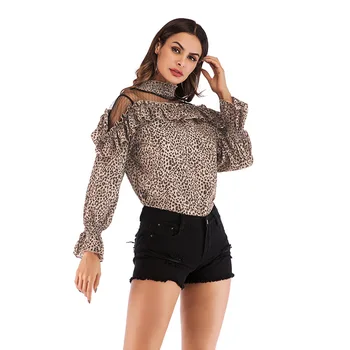 

Sexy Style Women Leopard Chiffon shirt Tops Pullovers Ladies Blouse shirts Clothing Long sleeve Summer Blouses plus size