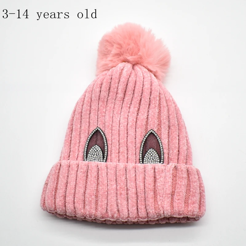 20 цветов, детская шапка с помпоном, зимняя двухслойная бархатная детская шапка, вязаная Милая шапка для девочек и мальчиков, Повседневная одноцветная шапка для девочек - Color: 2