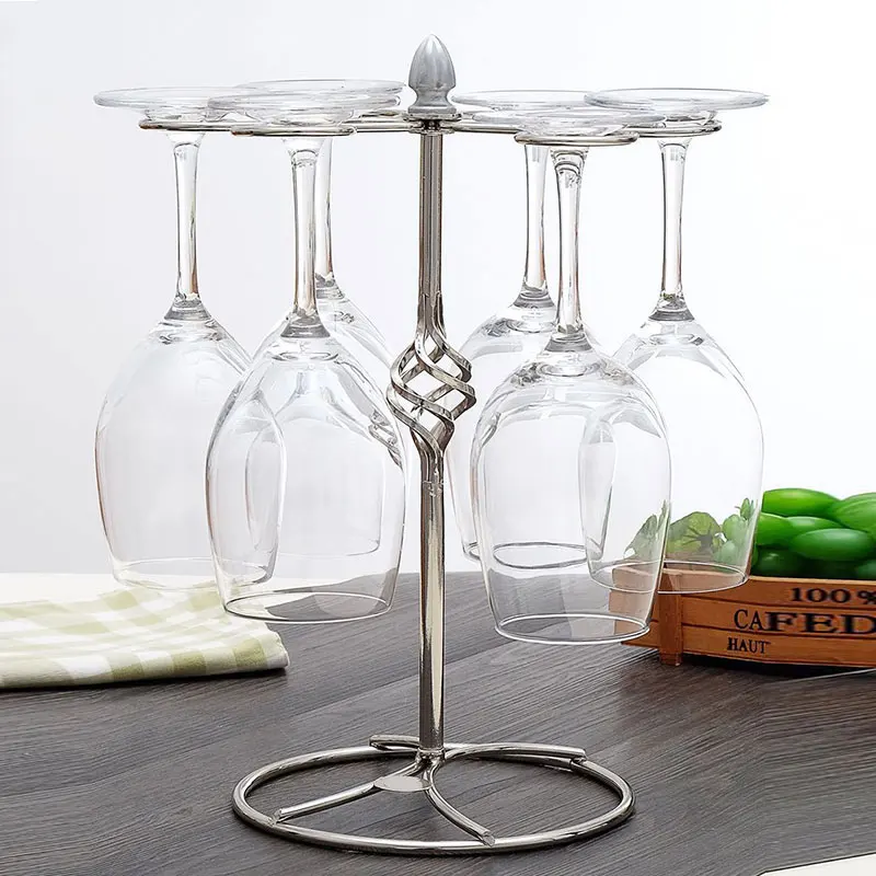 Металлический Настольный стеллаж для хранения бокалов с 6 крючками для дома TB распродажа - Цвет: silver