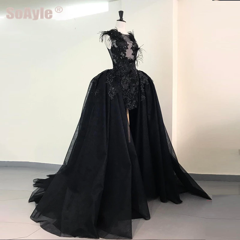 black prom dresses with train