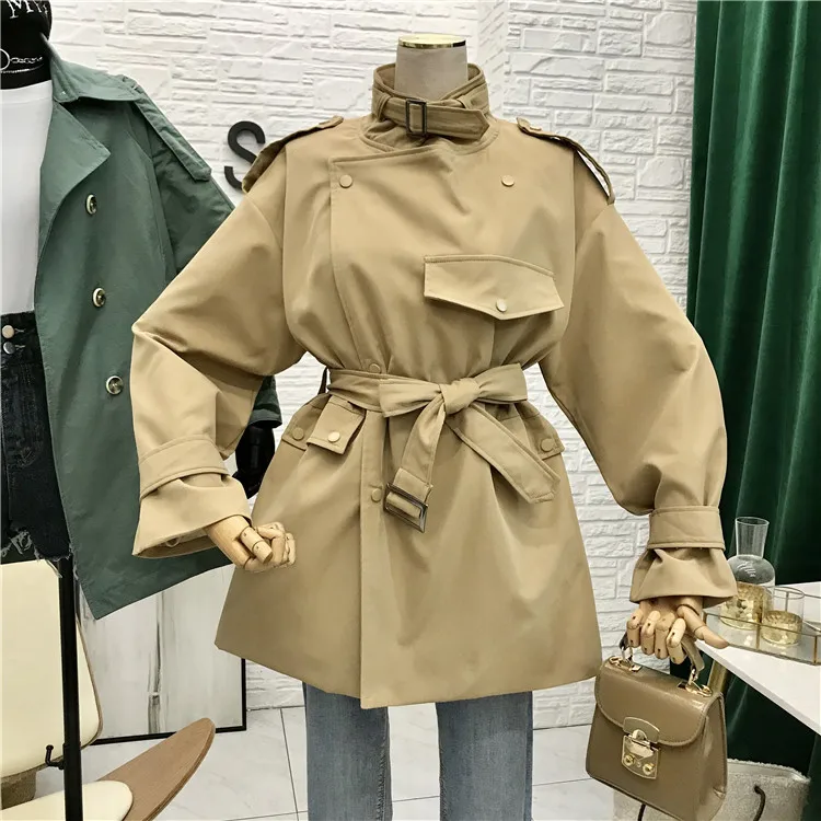 

Trench Coat Women's Autumn 2020 Style Design Korean-Style Coat Safari Style Turn-down Collar Adjustable Waist Double Breasted