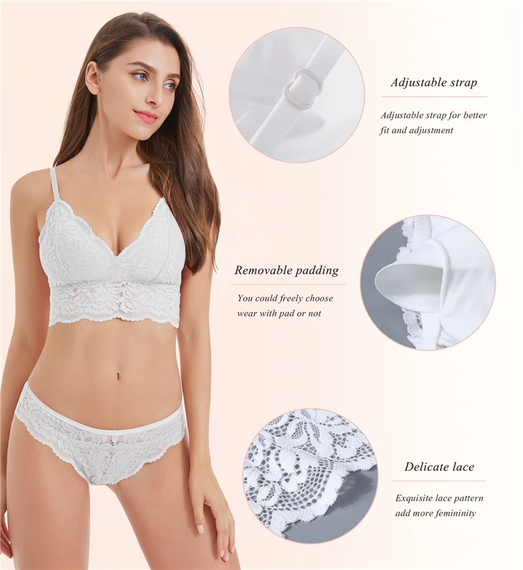 Комплект нижнего белья underwear sets lace sexy lingerie sets women plus size white bras and panty sets wireless pitted bras set