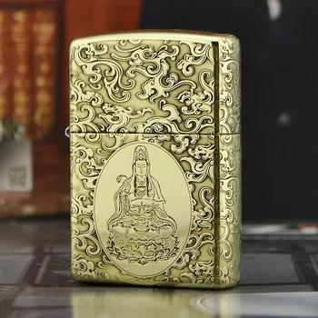

100% Original Brand New ZP Lighter brass carving Guanyin oil Lighter with logo box gift for men