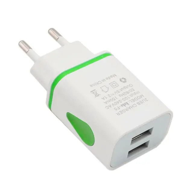 Phone Universal 2.1A 5V LED 2 USB Charger Fast Wall Charging Adapter US/EU Plug USB Charger For iPhone For Samsung For HTC EU Plug GREEN