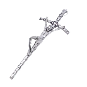 

1 Pc Christian Jesus Crucifix Unique Silver Polished Antique Wall Cross Home Ornament Solid Cross For Office Church School