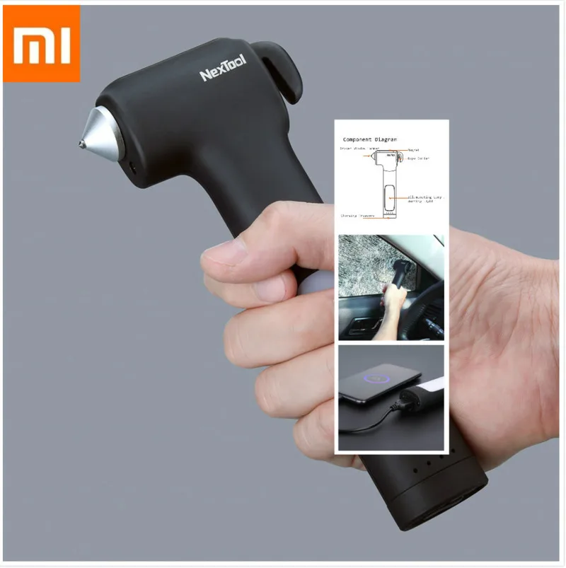 

Xiaomi Mi NexTool Function Seek Survival Hammer Black Emergency Lighting Magnetic Adsorption Mobile Power USBCharge Alloy Hammer