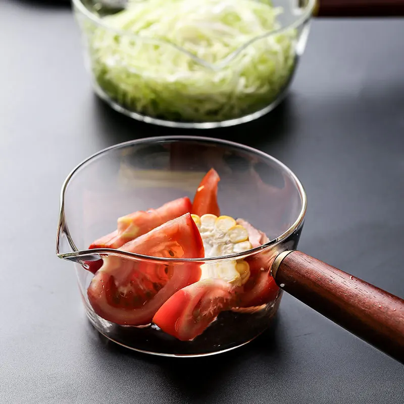 Borosilicate Glass Cooking Soup Milk Pot Pan Small Saucepan With Wooden Handle Cooker Gas Stove Home Cookware Kitchen Gadget